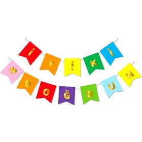 Resim Gold Metalik Baskılı Iyiki Doğdun Banner Renkli 