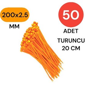 Resim Tek-iş Plastik Kablo Bağı Klipsi Cırt Kelepçe 200 Mm X 2.5 Mm Turuncu 50 Adet 
