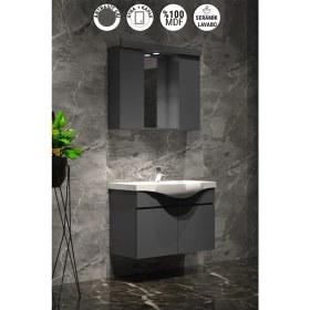 Resim Özceden Yıldız Banyo Dolabı 80 cm Komple Antrasit Gri Mat 