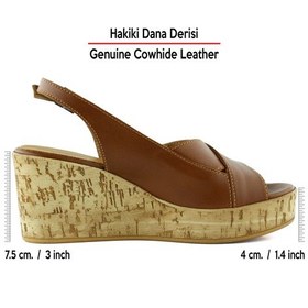 Resim Erkan Saçmacı Luna Kahverengi Hakiki Dana Derisi Çapraz Bantlı Mantar Taban Görünümlü Dolgu Topuklu Sandalet Kahve 