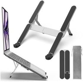 Resim McStorey Katlanabilir Alüminyum Laptop Stand 6 Kademeli Ergonomik Yükseltici Cep Boyu Taşınabilir Kaymaz Silikon Pedli Taşıma Çantalı Notebook Tablet Tutucu Gümüş 