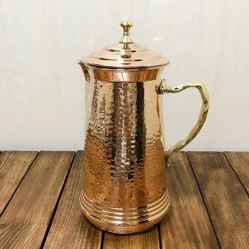 Resim Efemir Bakır Markasi Kapaklı Dövme Bakır Sürahi 
