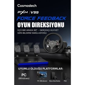 Resim Cosmostech Pxn V99 Direksiyon Seti – 3.2nm Force Feedback, 270°/900°, Vites & Pedal Dahil – Pc, Xbox, Ps4 Uyumlu Oyun Direksiyonu 