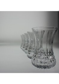 Resim Kristal Kesme Bakara Desen İnce Belli Çay Bardağı 6 Adet 