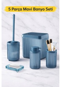 Resim Modern Tasarımlı 5 Parça Banyo Aksesuar Seti Dc-6791 Mavi 