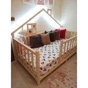 Resim CND Home Unisex Montessori Bebek ve Çocuk Karyolası Doğal Ahşap Yatak Evli 