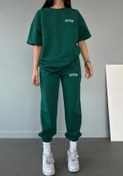 Resim DUBU BUTİK Fetch T-shirt Eşofman Altı Jogger- Yeşil Baskılı Alt Üst Eşofman Takımı Oversize Bisiklet Yaka 