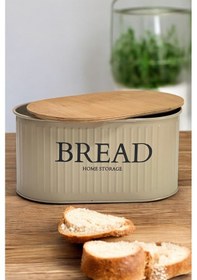 Resim Ahşap Kapaklı Metal Ekmeklik Kahve Kahverengi 