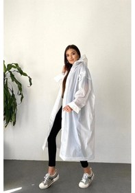 Resim 1.Kalite Unisex Yağmurluk Dayanıklı Kalın Yağmurluk Yağmur Koruma Beyaz 