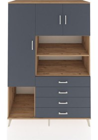 Resim Kronos Dolap 7 Raflı 4 Çekmeceli 3 Kapaklı 132x59x195 Çam-antrasit/antrasit Antrasıt/antrasıt 