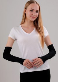 Resim Melodi Scarf Tesettür Parmak Geçmeli Kolluk Namaz Kolluğu Siyah 