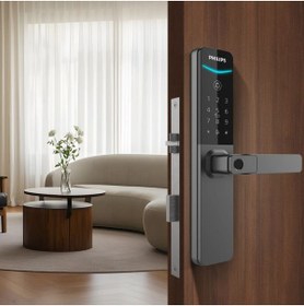 Resim Philips Akıllı Kilit DDL615-5HBS Gri Renk İç Kilit Dahil Parmak İzi Şifre Kart Uygulama 