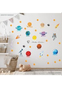 Resim Uzay Temalı Çocuk Bebek Odası Duvar Sticker Seti Siyah 