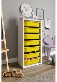 Resim %100 Mdf - Medium Mono 7 Sepetli Oyuncak Dolabı Sarı 