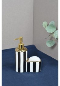 Resim Süngerlik Bölmeli Porselen Sıvı Sabunluk 400ml Siyah Yaldızlı 40129 Diğer 