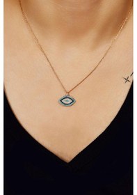 Resim Roza Silver Mix Taşlı Rose Nazarlı Göz Model Gümüş Kolye 