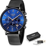 Resim Hanyang Siyah Gül Mavi Lıge Yenı Moda Erkek Saatler Top Marka Lüks Gül Altın Kuvars Izle Erkekler Rahat Su Geçirmez Spor Izle Relogio Masculino (Yurt Dışından) 