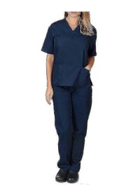 Resim Doktor Hemşire Diş Hekimi Üniforması İçin Unisex Tıbbi Önlük Üst Ve Pantolon Seti L Lacivert 