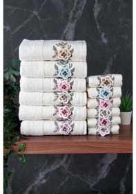 Resim %100 Pamuklu 3d Çiçek İşlemeli 12 Li Analı Kızlı Çeyizlik Havlu Seti 50x90 Cm - 00030 Beyaz 