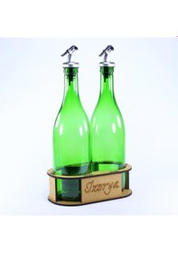 Resim Lazer Kesim Stantlı Zeytinyağı Şişe Seti 2 Li Yağdanlık Sosluk Sirkelik 2 750 Ml Açık Yeşil Silver Renk Akıtıcılı 