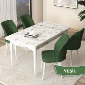 Resim Canisa Concept Arp Serisi, Beyaz Mermer Desen Masa 70 x 110 cm Sabit Mutfak Masası Takımı, 4 Sandalye 