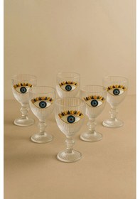 Resim 6 Lı Kristal Cam Kahve Yanı Su Bardağı Nazar Göz Bardak 75ml Cam - Şeffaf 