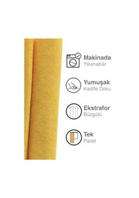 Resim Kadife Dokulu Hint Sarısı Ada Fon Perde Ekstrafor Büzgülü Hint Sarısı Sarı 