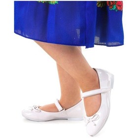Resim Kiko Kids Fiyonklu Cırtlı Kız Çocuk Babet Ayakkabı 201 Rugan Beyaz 001 