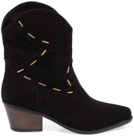 Resim Gdt Ayakkabı Siyah Renk Süet Kalın Topuk Kadın Kovboy Bot Siyah 