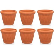 Resim Omnipazar So-hs06 Plastik Hasır Desenli Saksı 42 Lt Kiremit 6 Adet 