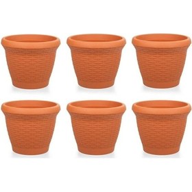 Resim Omnipazar So-hs06 Plastik Hasır Desenli Saksı 42 Lt Kiremit 6 Adet 