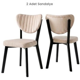 Resim Kaffahome Nais Serisi Modern , Metal İskelet Ergonomik Yemek Odası Ve Mutfak Sandalyesi - Babyface Kumaş 2 Adet Krem 