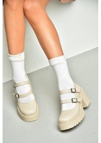 Resim Fox Shoes R996055009 Bej Kalın Topuklu Kadın Ayakkabı Bej 
