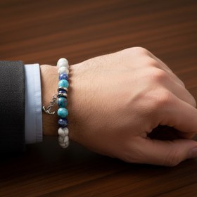 Resim Sodalit, Buz Mavi Apatit, Havlit & Hematit Doğal Taş Erkek Bileklik - Özel Tasarım - 17 cm 