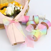 Resim Renkli gökkuşağı geçişli şeffaf organze kurdele, el yapımı pasta paketleme için saten kurdele yay buket hediye paketleme kurdele şenlikli parti atmosfer dekorasyon kurdele 