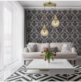 Resim Damla 2Li Yuvarlak Bal Camlı Eskitme Modern Sarkıt, Mutfakyatak Odası Salon Sarkıt Avize 