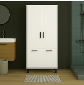 Resim Çift Çamaşır Sepetli Banyo Dolabı Beyaz 