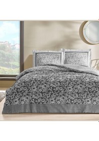 Resim Taç Pamuk Saten Nevresim Takımı Amelia Antrasit Çift Kişilik Antrasit 