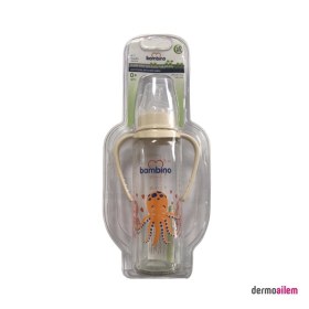 Resim Bambino Silikon Kiraz Uçlu Kulplu Cam Biberon 225 Ml Krem B016 