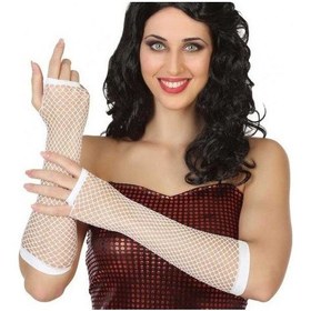 Resim Uzun File Örgü Eldiven Beyaz Renk 