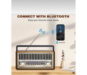 Resim Kahverengi Nostaljik Radyo Bluetooth, Usb, Sd, El Feneri ile Çok Fonksiyonlu 