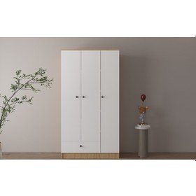 Resim 3 Kapaklı 1 Çekmeceli Modern Gardırop 