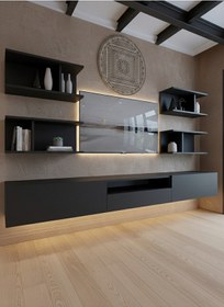 Resim Resital Ledli Duvara Monte Tv Sehpası - Antrasit - W6013-4 Antrasit 
