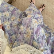 Resim Kadınlar için Y2K Çiçek Desenli Midi Etek - Esnek Polyester-Spandex Karışımı, Makinede Yıkanabilir, Rastgele Çiçekli Desenli Her Mevsim Kullanıma Uygun 