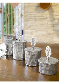 Resim Bakır 4 'Lü Tırtıklı Baharat Takımı Gümüş 