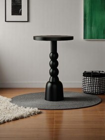 Resim AYLESA Doğal Ahşap Tekli Siyah Mantar Yan Sehpa Modern Fiskos Zigon Çiçeklik 55Cm 