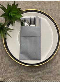 Resim Air Laid Kanguru Cepli Peçete, Kumaş Hissi Veren 12 Adet 40x40 Gri Renk 