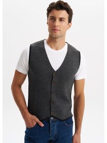 Resim Ar-ma Erkek Slim Fit Örme Likralı Pike Triko Yelek Kısa Kollu, %90 Akrilik %10 Wool K0yyo0858 Siyah-s4 Siyah 