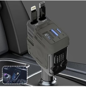 Resim Xuweiwei 4ü 1 Arada Hızlı Araba Şarj Cihazı Yeni Siyah Dijital Ekranlı İphone Uyumlu 16 14 13 12 11 İçin Usb Ve Type-c Girişli Uzatılabilir Kablo 