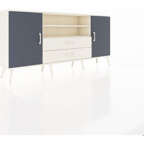 Resim Arges Konsol 4 Raflı 2 Çekmeceli 2 Kapaklı 176x30x83 Aytaşı-antrasit/aytaşı Antrasit/aytaşı 